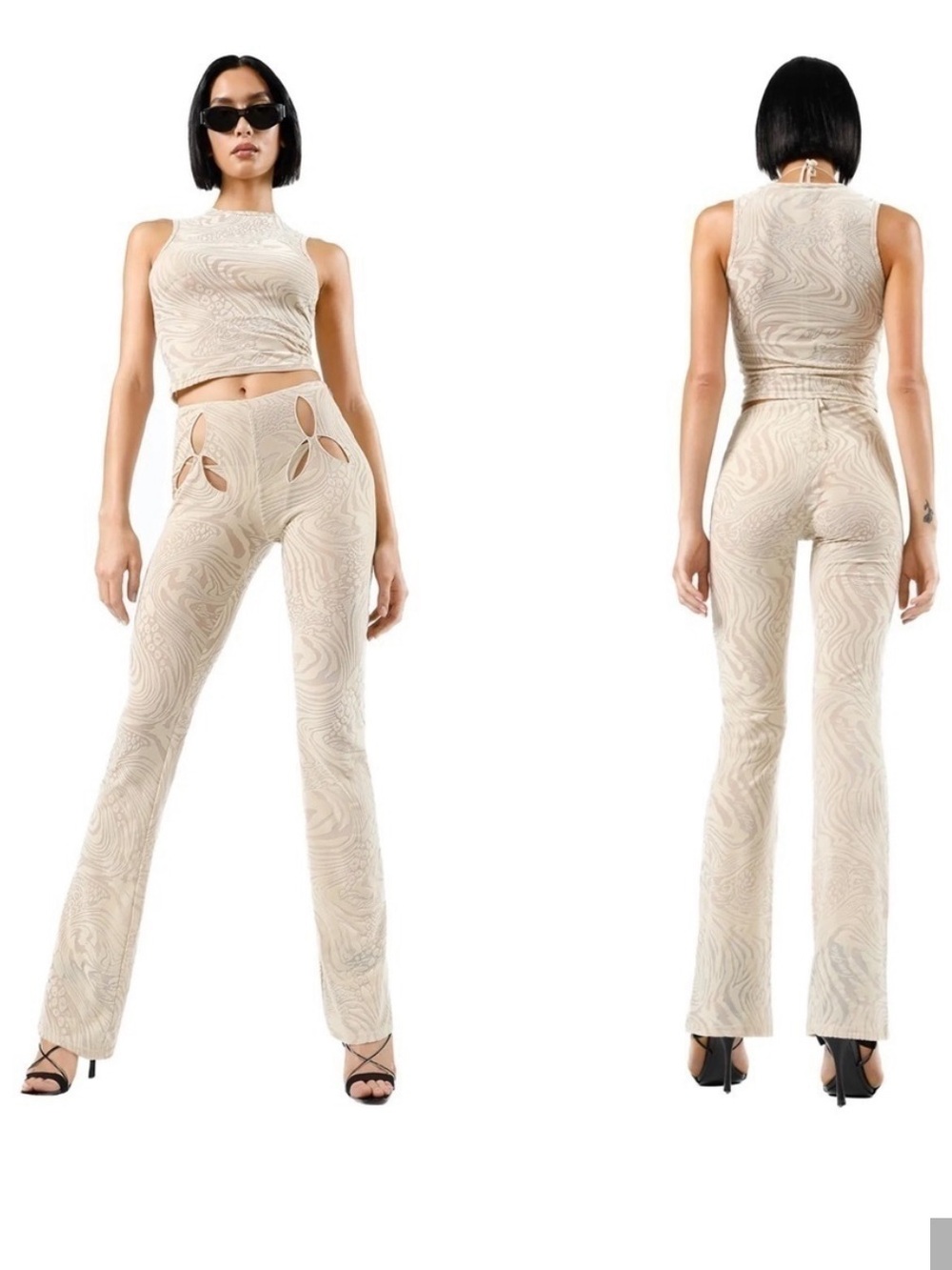 I.AM.GIA Tan Flared Cutout High-Rise Pants